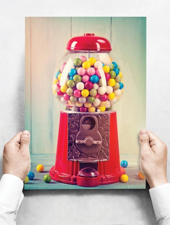 Assiette murale: Machine à bonbons rétro remplie de boules de gomme - 30 x  42 cm