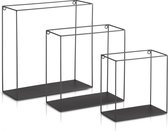 Lifa Living - Wandrek Gerona -  Set van 3 - Zwart - Metaal - Industrieel - 22 x 12 x 22 cm - 27 x 12 x 27 cm - 32 x 12 x 32 cm