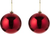 2x Grote kunststof kerstballen rood 15 cm - Grote onbreekbare kerstballen - Rode kerstversiering/kerstdecoratie
