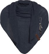 Knit Factory Lola Gebreide Omslagdoek - Driehoek Sjaal Dames - Navy - 190x85 cm - Inclusief sierspeld