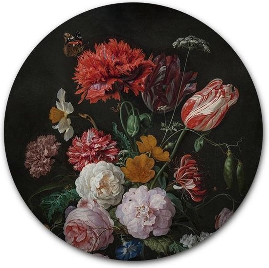 Cercle mural Nature morte avec des fleurs dans un vase en verre | Aluminium 60 cm | Chef-d'œuvre de Jan Davidsz. de Heem | Oeuvres et peintures rondes | Décoration murale pour l'intérieur et l'extérieur | Cercle mural Old Masters sur Dibond