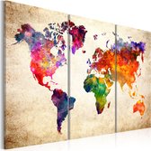 Schilderijen Op Canvas - Schilderij - The World's Map in Watercolor 90x60 - Artgeist Schilderij