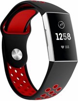 Siliconen Smartwatch bandje - Geschikt voor  Fitbit Charge 4 sportband - zwart rood - Maat: L - Horlogeband / Polsband / Armband