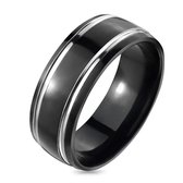 Ringen Mannen - Zwarte Ring - Heren Ring - Ring Heren - Ring - Ringen - Titanium met Zilverkleurige Strepen - Carve