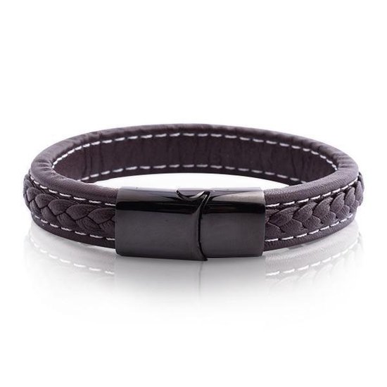 Armband Heren - Armband Dames - Armband - Leren Armband - Leer - Zwarte Armband van Leer met Schakel - Leron