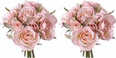 2x Luxe boeket kunstbloemen roze rozen 20 cm - Bruidsboeketten