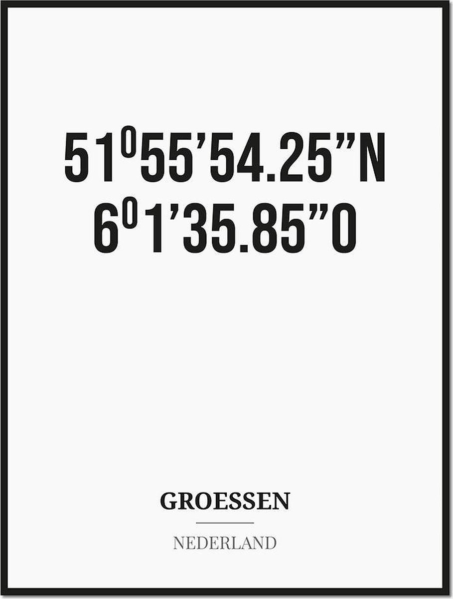 Studio216 Poster/kaart GROESSEN met coördinaten zwart, wit