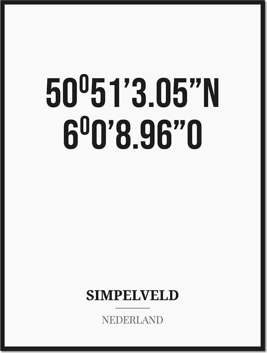 Studio216 Poster/kaart SIMPELVELD met coördinaten zwart, wit