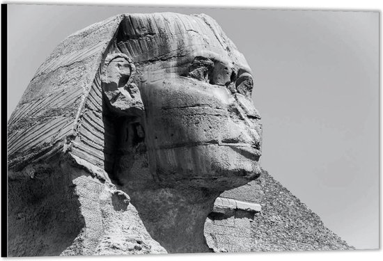 Dibond –Sfinx van Gizeh -Egypte (zwart/wit)– 40x30 Foto op Aluminium (Wanddecoratie van metaal)