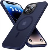 Hoesje compatibel met MagSafe - Geschikt voor Apple iPhone 14 Pro - Matte Beschermhoes - Back Cover met Magneet - Geschikt voor Draadloos Opladen met Magnetische Ring - Donkerblauw