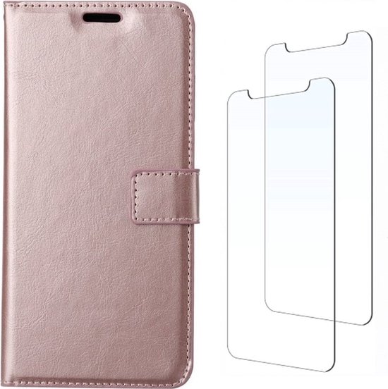 LuxeBass hoesje geschikt voor Oppo A5 / Oppo A9 hoesje book case Rosegoud met tempered glas screen Protector gsm hoesje - telefoonhoes - telefoonhoesjes