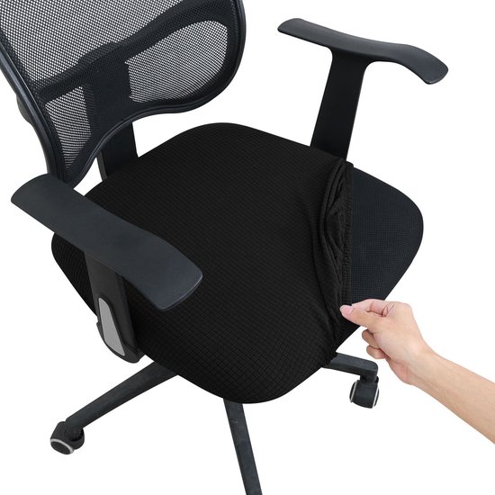Enkele stoelhoes onderzijde Zwart - HOES -Ralfos zitting Bureaustoelhoes - Chair cover - Eetkamerstoel hoes - Zwart - Hoes - Universeel - Voor zitting - Waterafstotende stoelhoes - Stretch - Kantoor en thuisgebruik - Wasmachine bestendig - Eetkamer