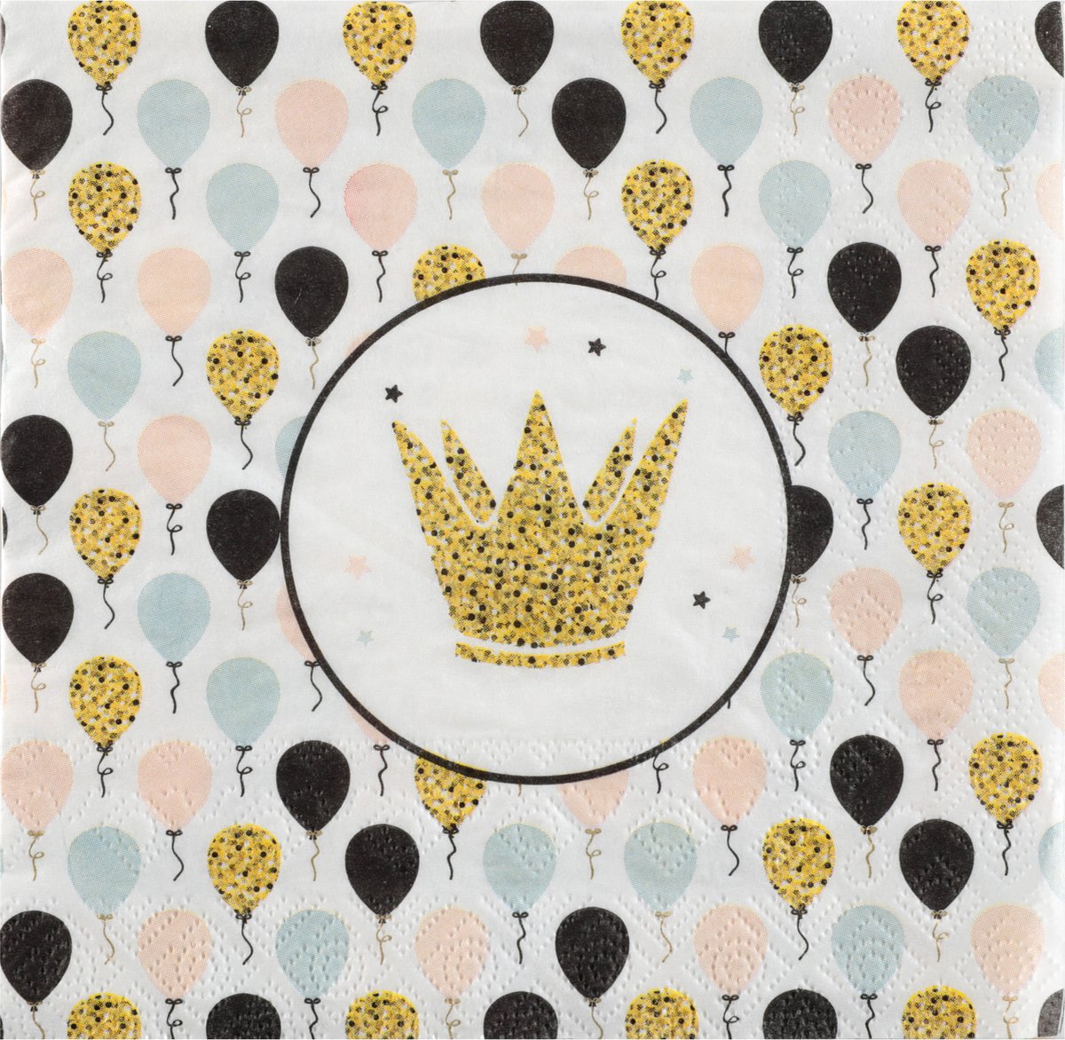 Santex feest servetten - ballon - 20x stuks - 33 x 33 cm - papier - goud/zwart