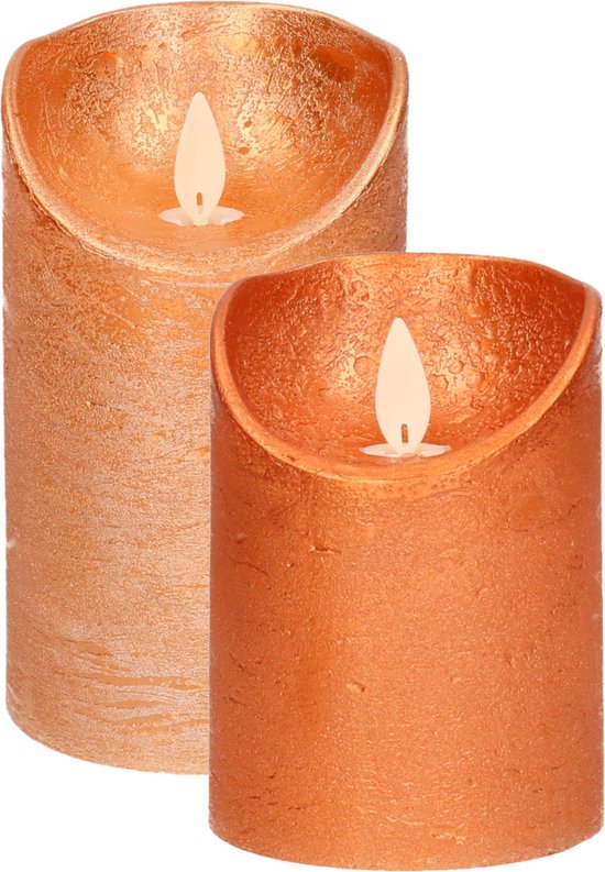 Anna Collection - LED kaarsen/stompkaarsen - 2x st - koper - 10 en 12,5 cm