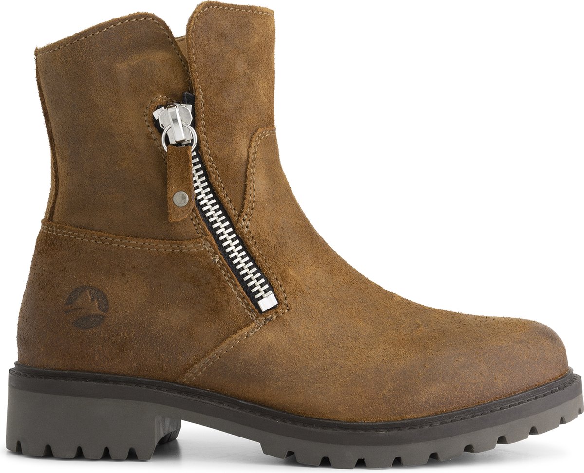 Travelin’ Venning Dames leren enkellaarsjes met rits Suede Leren boots Cognac leer Bruin