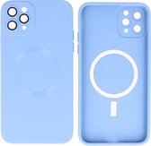 Hoesje Geschikt voor iPhone 11 Pro Max - Back Cover - MagSafe Hoesje met Camera Beschermer - Blauw