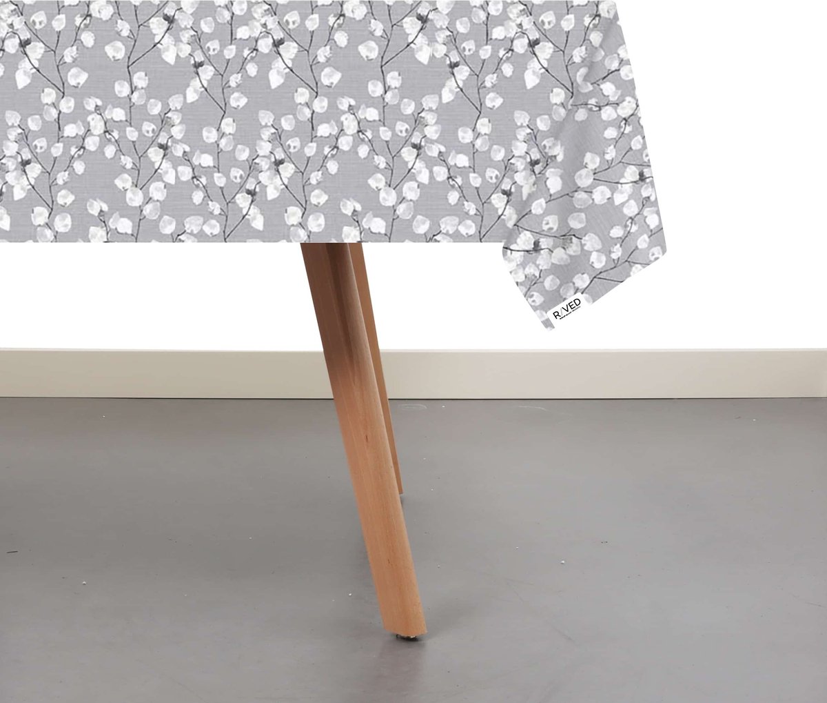 Raved Tafelzeil - 140 cm x 160 cm Lente Bloemen Grijs - PVC – Afwasbaar