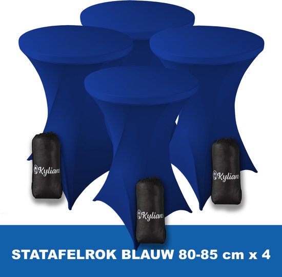 Statafelrok Blauw x 4 – ∅ 80-85 x 110 cm - Statafelhoes met Draagtas - Luxe Extra Dikke Stretch Sta Tafelrok voor Statafel – Kras- en Kreukvrije Hoes