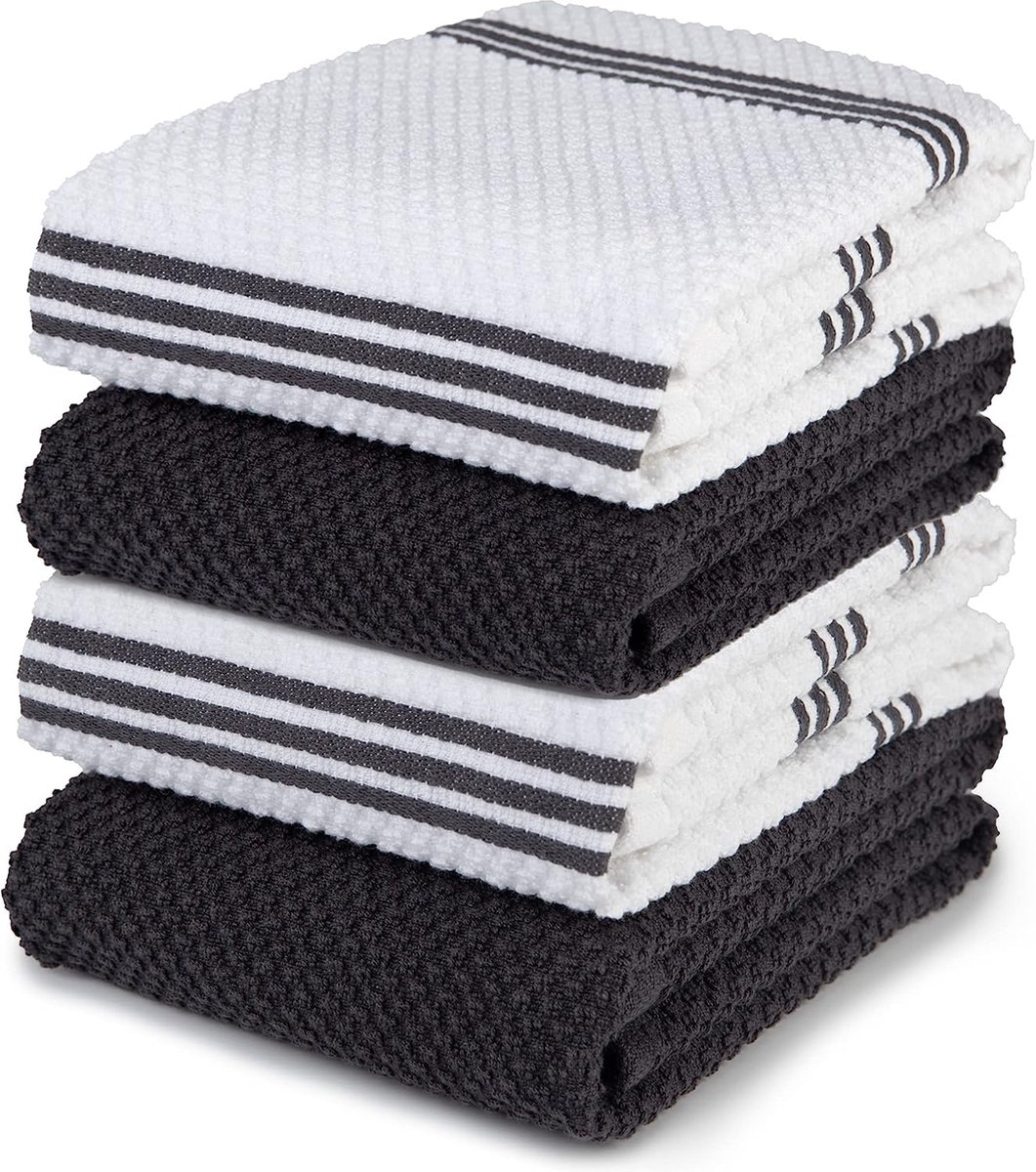 Theedoeken Katoen - Keukendoeken Set - Keukenwerk Absorberen - Popcorn Badstof - 40x71 cm - Grijs