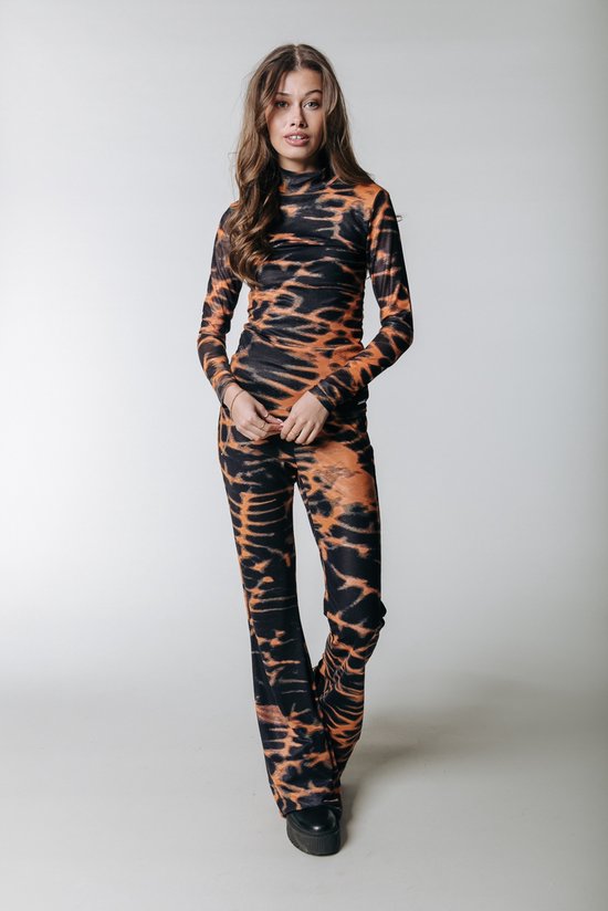Colourful Rebel Animal Mesh Extra Flare Pants - XS