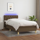 The Living Store Boxspring Dark Brown LED 203x80x78/88cm - Breathable Durable Fabric - Adjustable Headboard - Colorful LED Lighting - Pocket Spring Mattress - Skin-Friendly Topper - USB Port - Easy Assembly