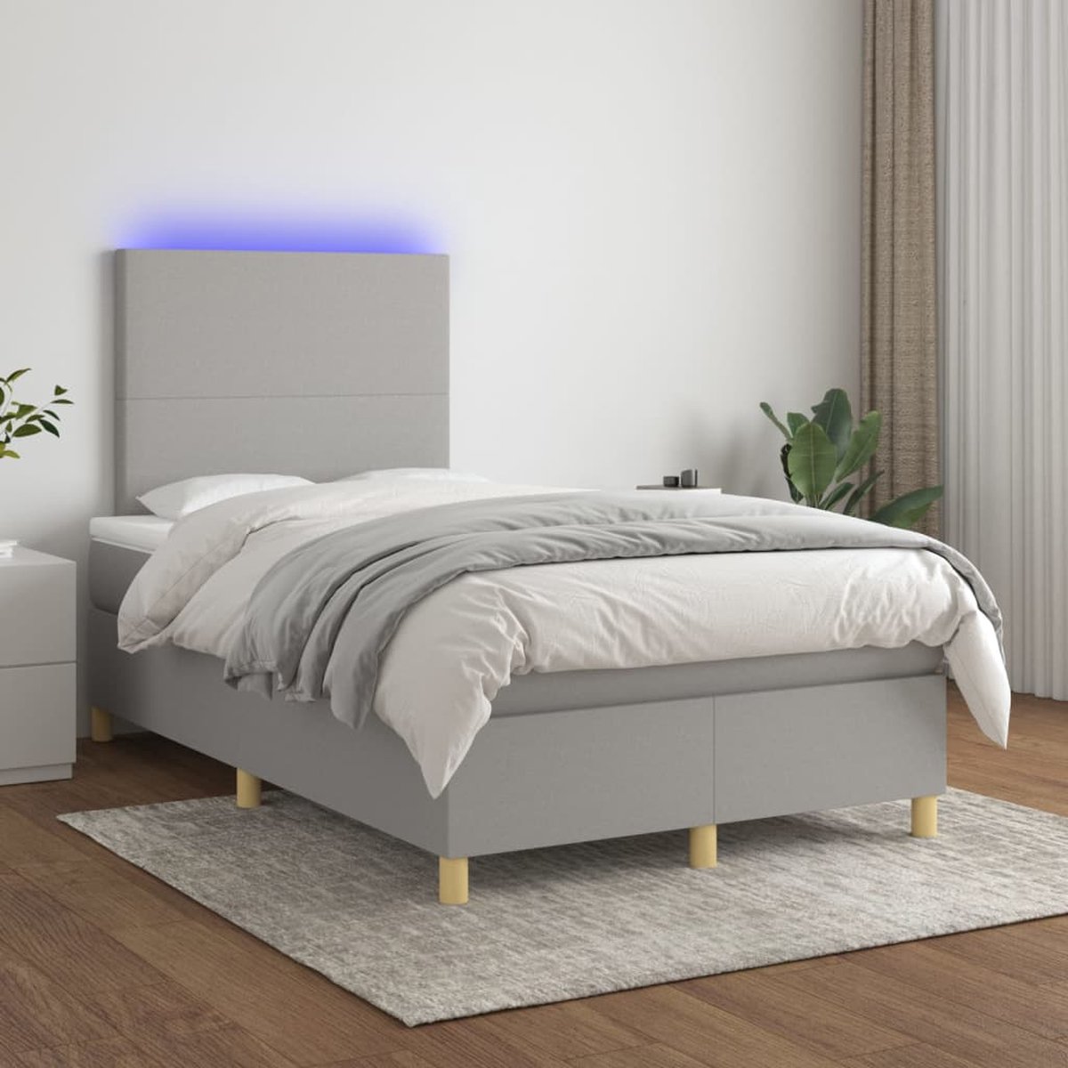 The Living Store Boxspring Lichtgrijs Bed 203x120x118 128cm LED