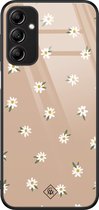 Casimoda® hoesje - Geschikt voor Samsung Galaxy A14 5G - Sweet Daisies - Luxe Hard Case Zwart - Backcover telefoonhoesje - Bruin/beige