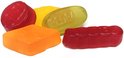 Verschillende kleurrijke winegums: rood, geel, groen en oranje.