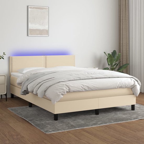 The Living Store Boxspring Bed - Crème - 203 x 144 x 78/88 cm - Verstelbaar hoofdbord - LED-verlichting - Pocketvering matras - Huidvriendelijk topmatras - Montagehandleiding inbegrepen - USB-aansluiting