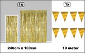 Set Folie gordijn metallic 2,4m x 1m goud + vlaggenlijn goud - geleverd als EAN 8720823884220