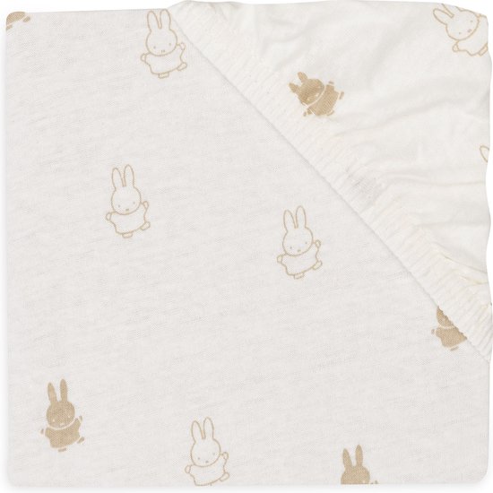 Jollein x Nijntje - Hoeslaken Jersey 60x120cm - Wieg, Ledikant, Babybed - Happy Miffy - Nougat