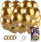 Fissaly 40 stuks Gouden Helium Latex Ballonnen met Lint – Decoratie Feest Versiering - Goud