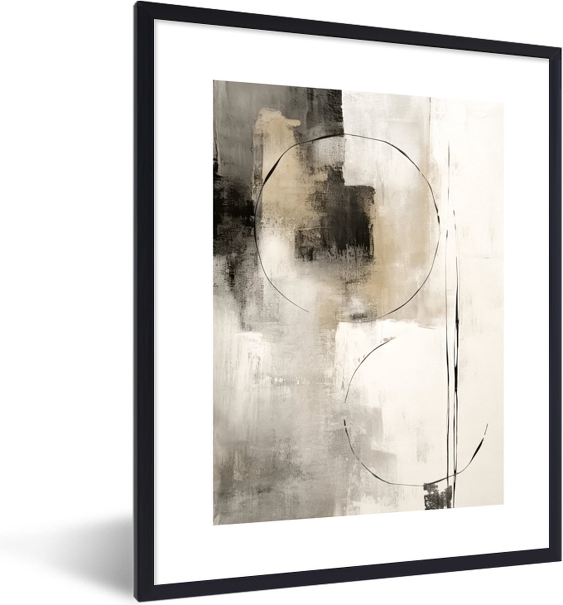 FrameYourWall Fotolijst met poster 30x40 - Moderne kunst - Grijs - Beige - Abstract - Fotokader van hout - Kaders en lijsten - Houten fotolijstje - Wissellijst voor muurposter - Picture en photo frame - Posterlijst - Fotohouder