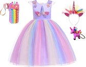 Unicorn jurk - Prinsessenjurk meisje - Fidget toys - Paarse jurk - Eenhoorn - Haarband - Het Betere Merk - maat 122/128(140) - Verkleedkleren Meisje - 3D Sleutelhanger