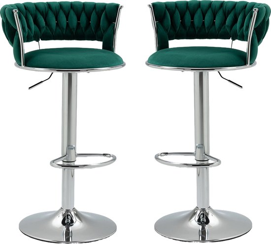Merax Set de 2 Tabourets de bar de Luxe – Tabouret de bar – Chaise de bar avec repose-pieds et dossier – Vert avec Argent