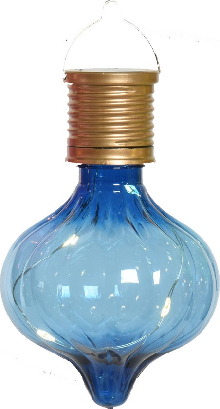 Lumineo solar hanglamp LED - 4x - Marrakech - kobalt blauw - kunststof - D8 x H12 cm