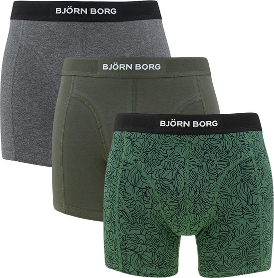 Björn Borg premium cotton stretch 3P boxers basic leaf groen & grijs - XXL
