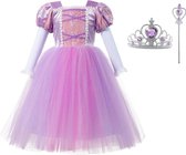 Prinsessenjurk meisje - Paarse Jurk - Het Betere Merk - 104/110 (110) - Verkleedkleding Meisje - Tiara+Toverstaf - Speelgoed meisje - Cadeau Meisje - Kleed - Verjaardag