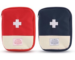Eerste hulpset, 2 stuks, lege EHBO-tas, EHBO-set, mini EHBO-set, wandelen voor huis, auto, reizen, kantoor, sport, wandelen, kamperen, redding (rood + blauw), rood, blauw