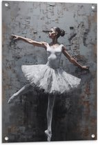 Tuinposter – Muurschildering van Witte Dansende Ballerina - 60x80 cm Foto op Tuinposter (wanddecoratie voor buiten en binnen)