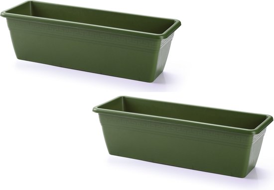 PlasticForte Plantenbak - 2x stuks - groen - rechthoekig - 50 x 17 x 15 cm - Bloembakken voor binnen/buiten