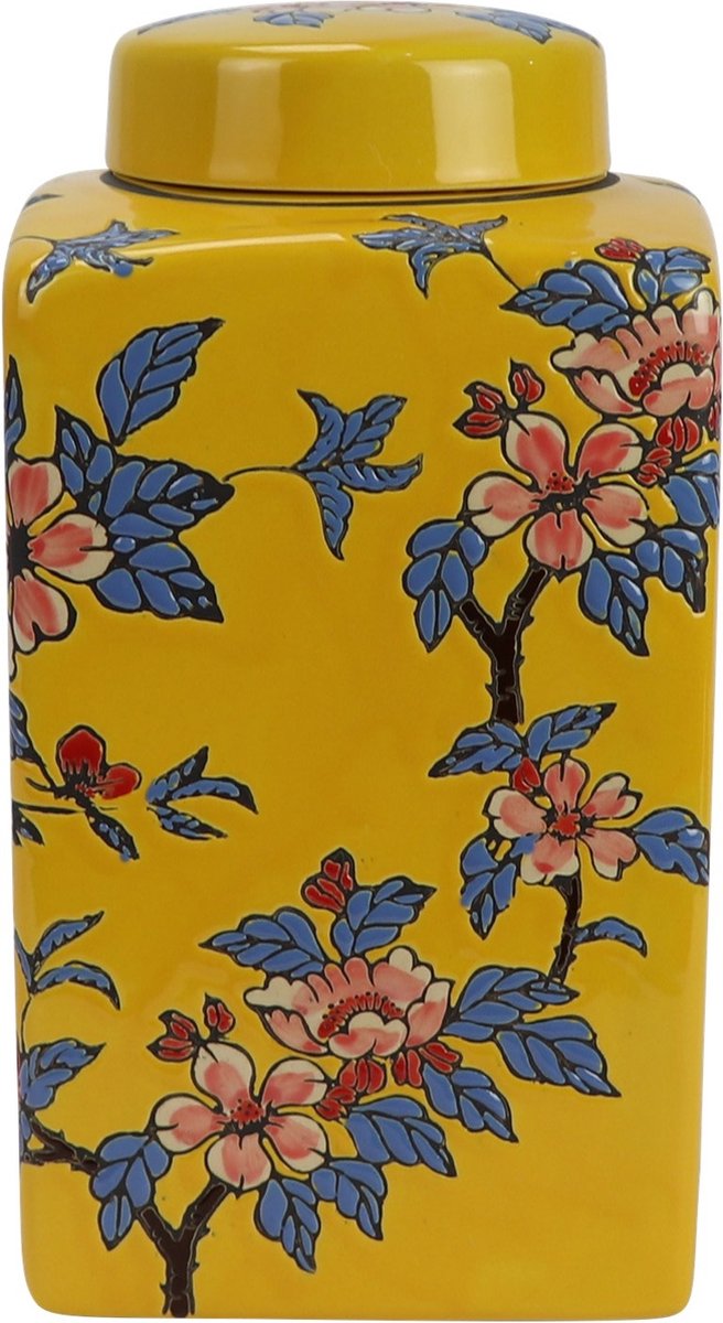 Fine Asianliving Chinese Gemberpot Porselein Geel Bloemen Handgeschilderd D14xH26cm Geel, Multicolour