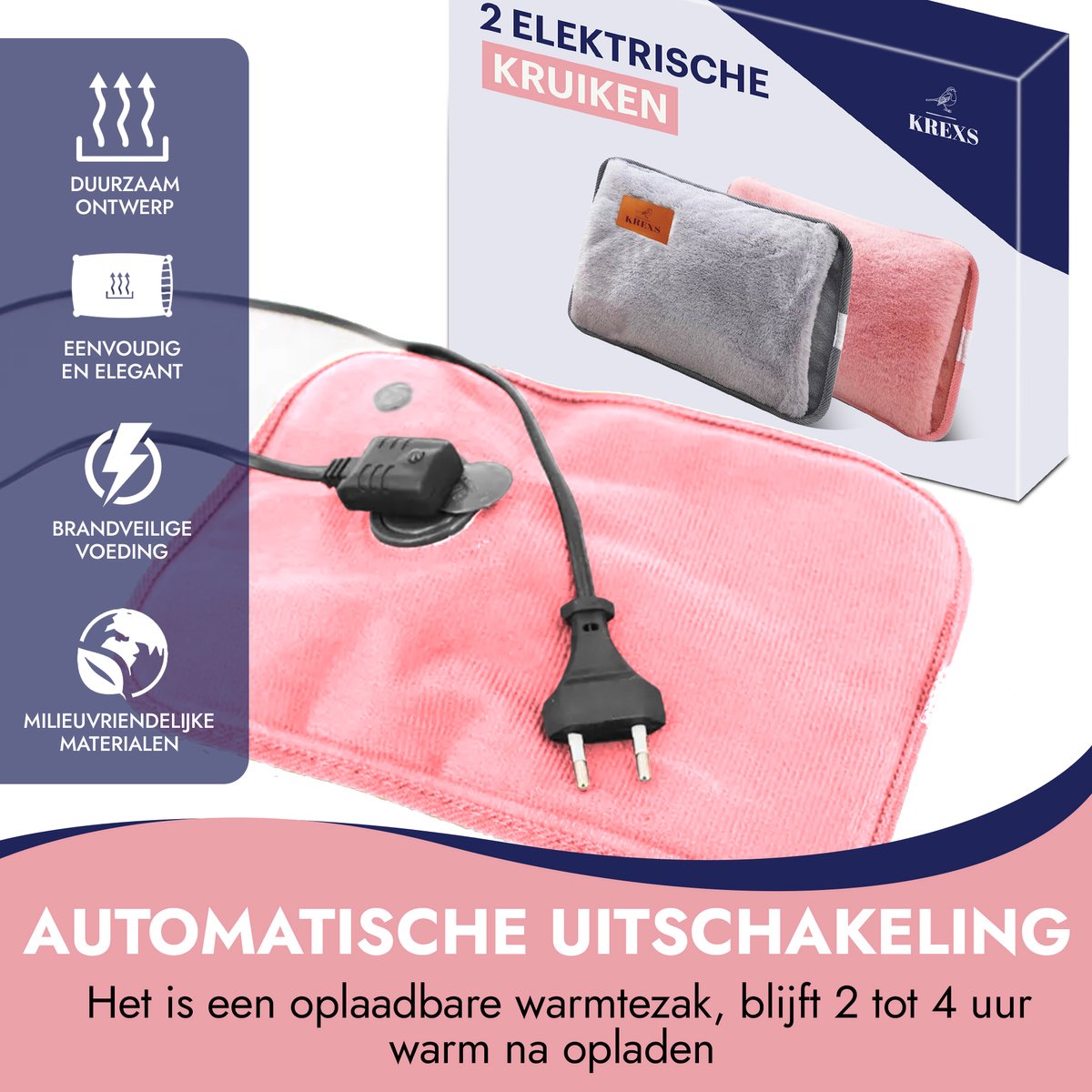 Krexs Elektrische Kruik - 2 Stuks - Elektrische Warmwaterkruik - Oplaadbare Kruik - Handwarmers - Warmtekruik - Volwassenen – foto 4