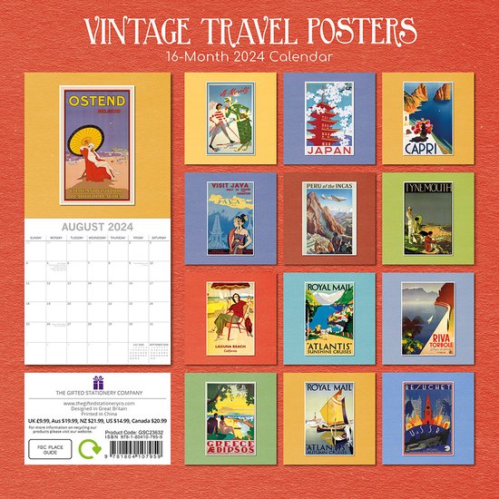 Calendrier 2024 d' Posters de voyage Vintage