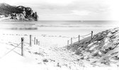 Fotobehang - Vlies Behang - Strandpad naar Strand en Zee zwart-wit - 416 x 254 cm