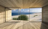 Fotobehang - Vlies Behang - Strand en Zee Terras Zicht 3D - 208 x 146 cm