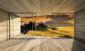 Fotobehang - Vlies Behang - Toscane Terras Zicht 3D - 368 x 254 cm