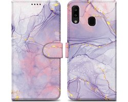 Cadorabo Hoesje geschikt voor Samsung Galaxy A20 / A30 / M10s - Design Roze Paars Marmer No. 5 - Beschermhoes Case Cover met magnetische sluiting, standaardfunctie en kaartvakje