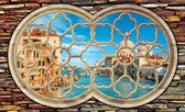 Fotobehang - Vlies Behang - Uitzicht op Venetië door Sierlijk Raam 3D - 208 x 146 cm