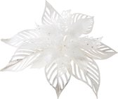 Cosy & Trendy Kerstboomversiering bloem op clip witte kerstster 23 cm - kerstfiguren - witte kerstversieringen